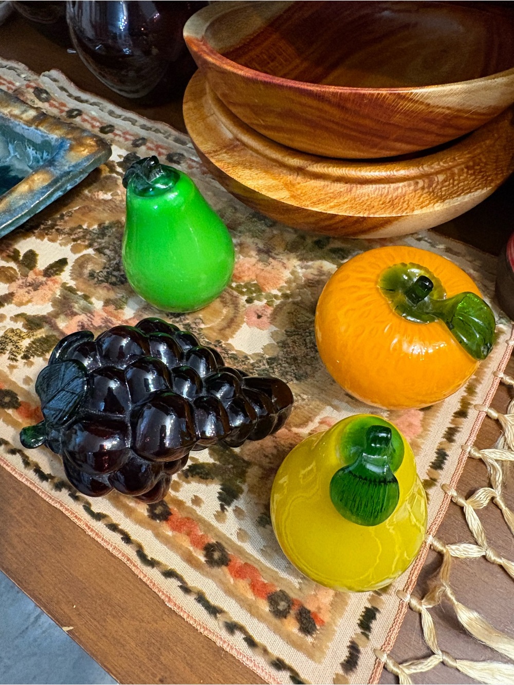 Vintage Murano Style 4 Piece Art Glass Fruit Decor Mid-Century Set